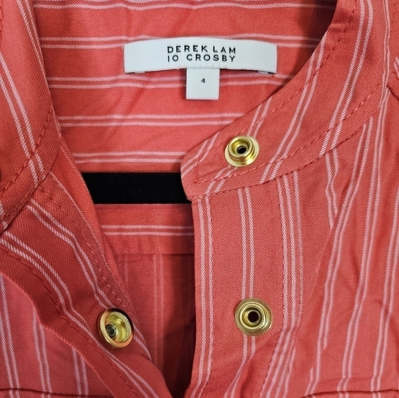 10 Crosby Derek Lam size 4 striped button-down midi dress red linen utility NWOT - Picture 2 of 6